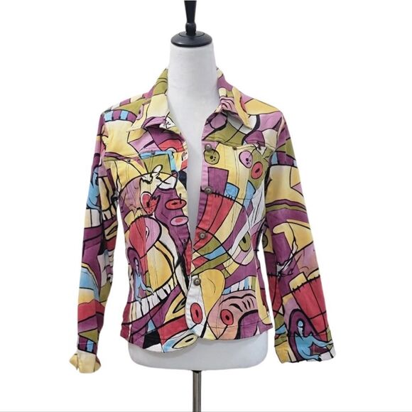 Mirror Image Jackets & Blazers - Mirror Image Retro 90s Surrealist Multicolor Patterned Button Up Jacket Size L